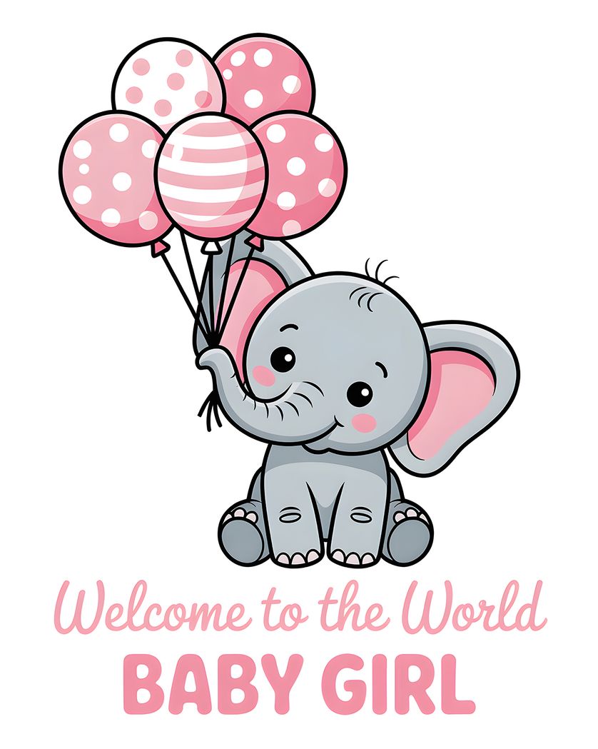 Card design "Pink elephant - group baby ecard"