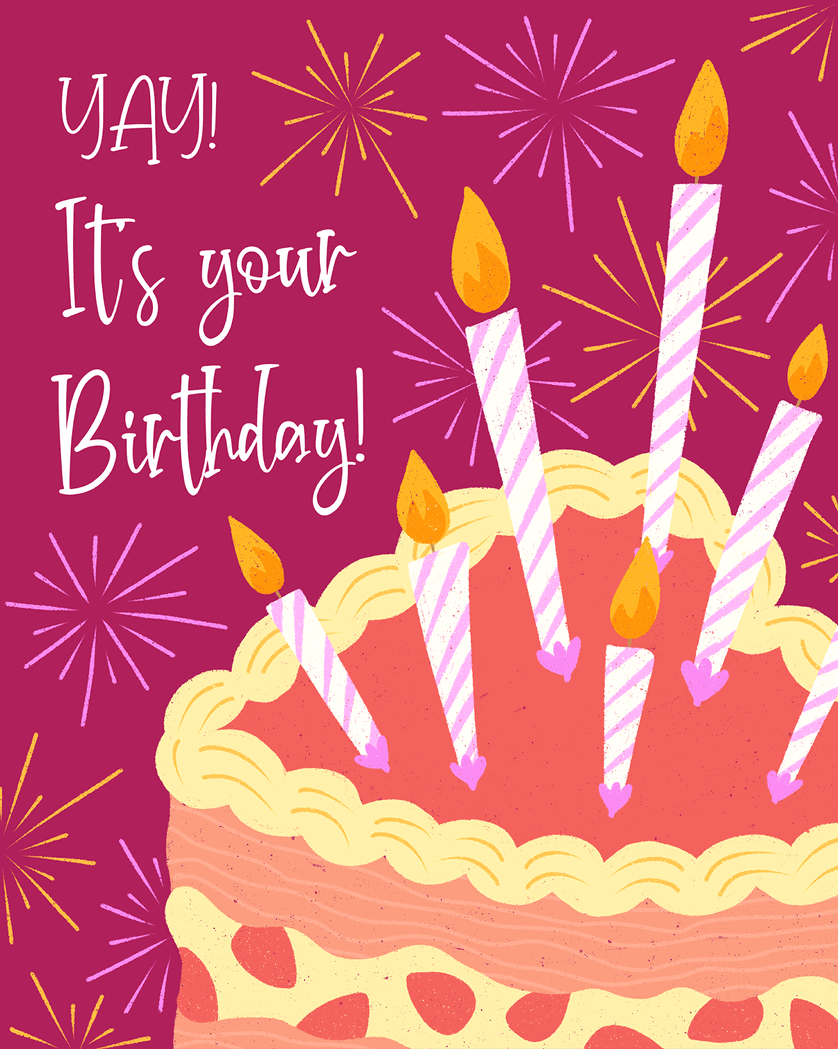 Card design "Heart cake - group birthday ecard"