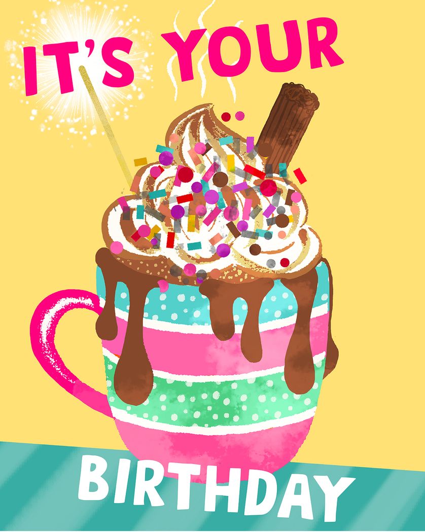 Card design "Hot choc treat - group birthday ecard"