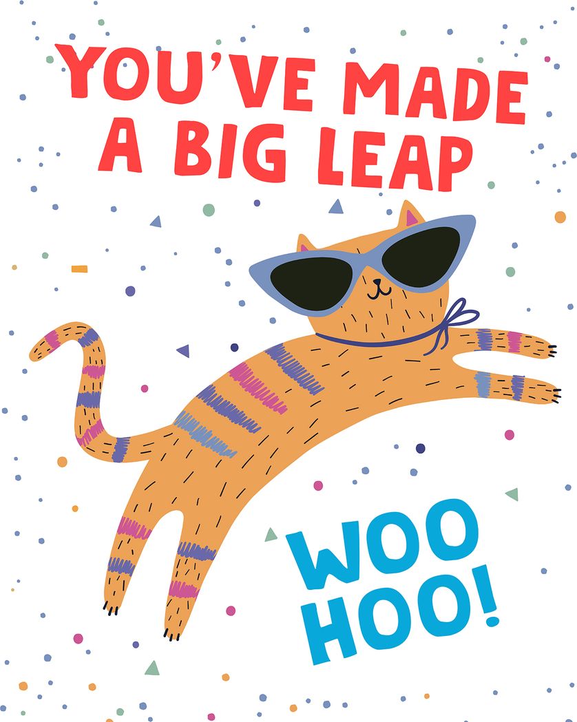 Card design "Jumping kitty - group leaving ecard"