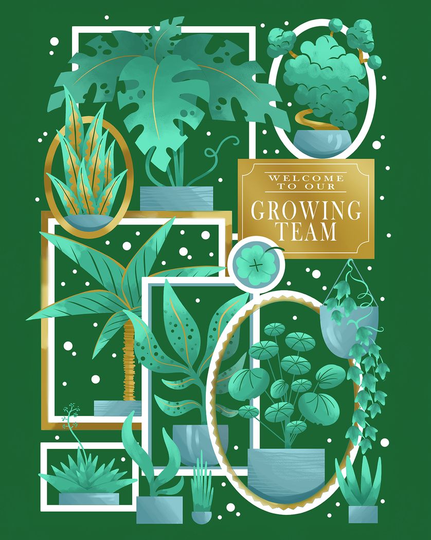 Card design "Plants everywhere - group welcome ecard"