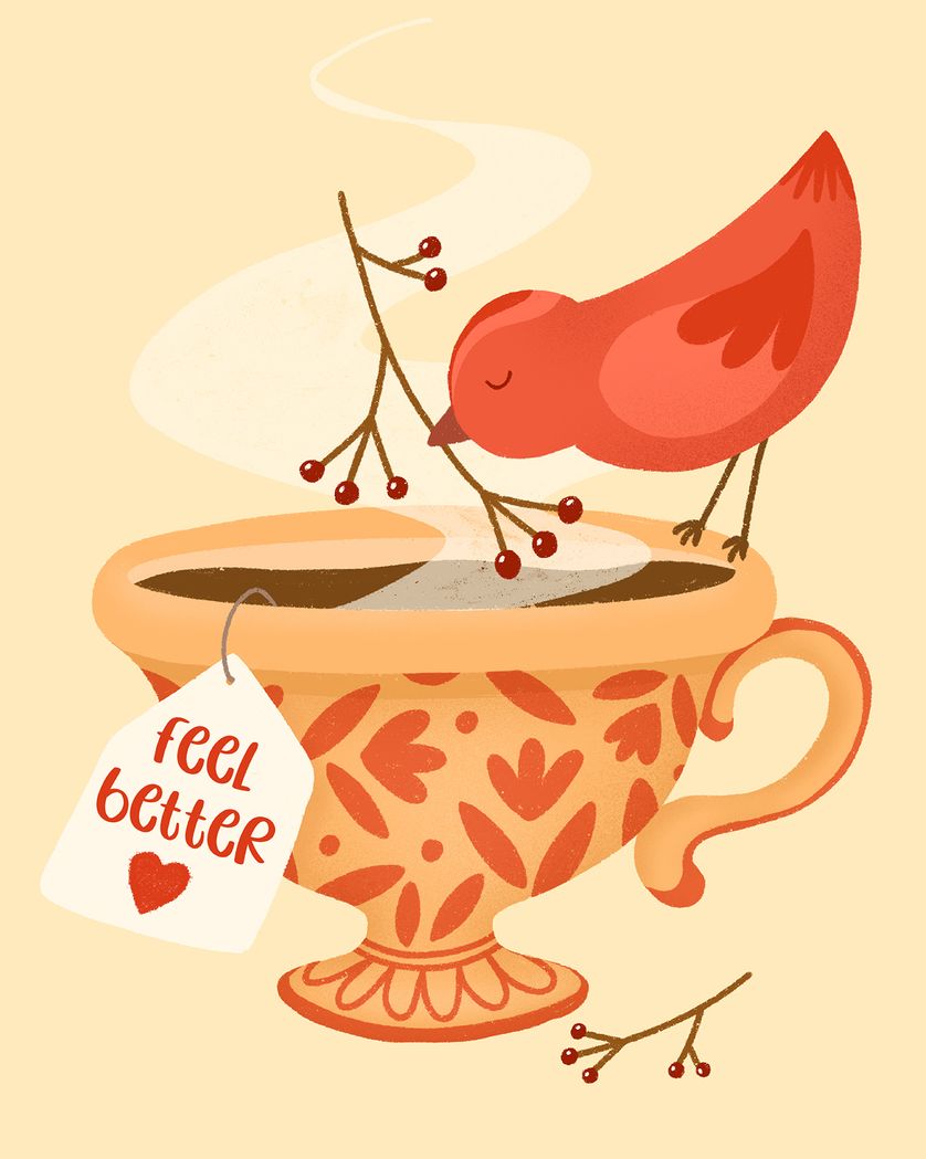 Card design "Bird and herbs - Group Get Well ecard"