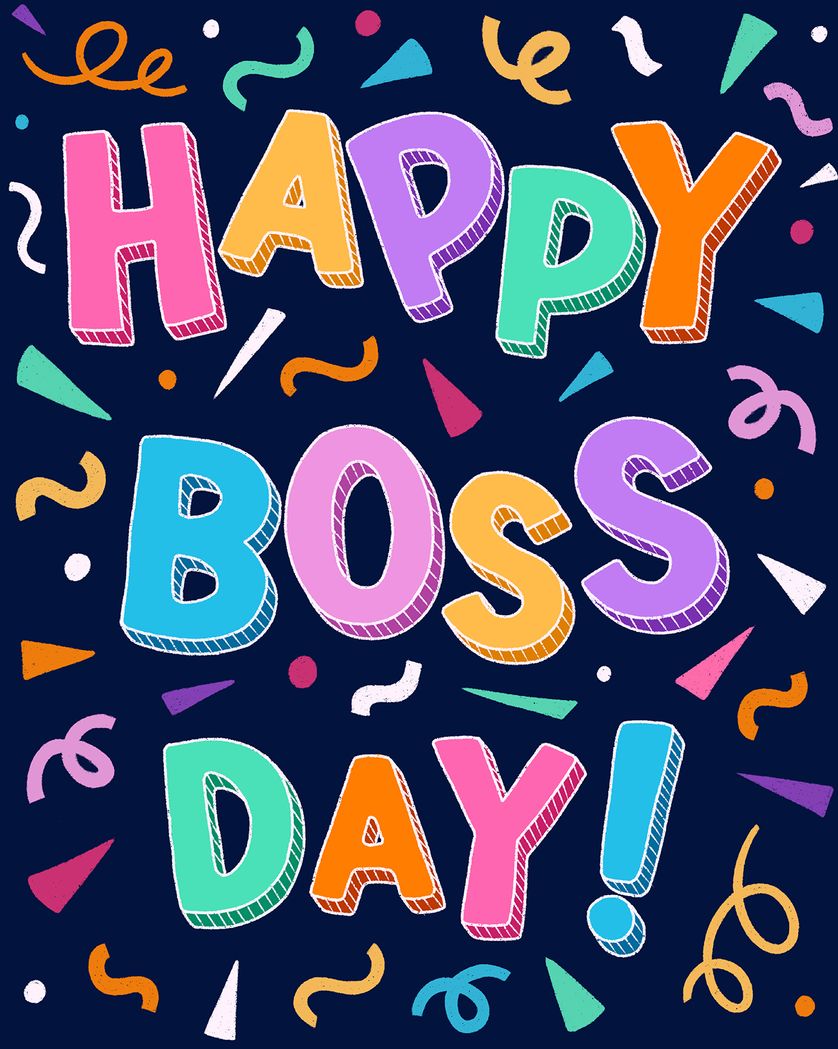 Card design "Confetti and Bold words - Group boss day ecard"