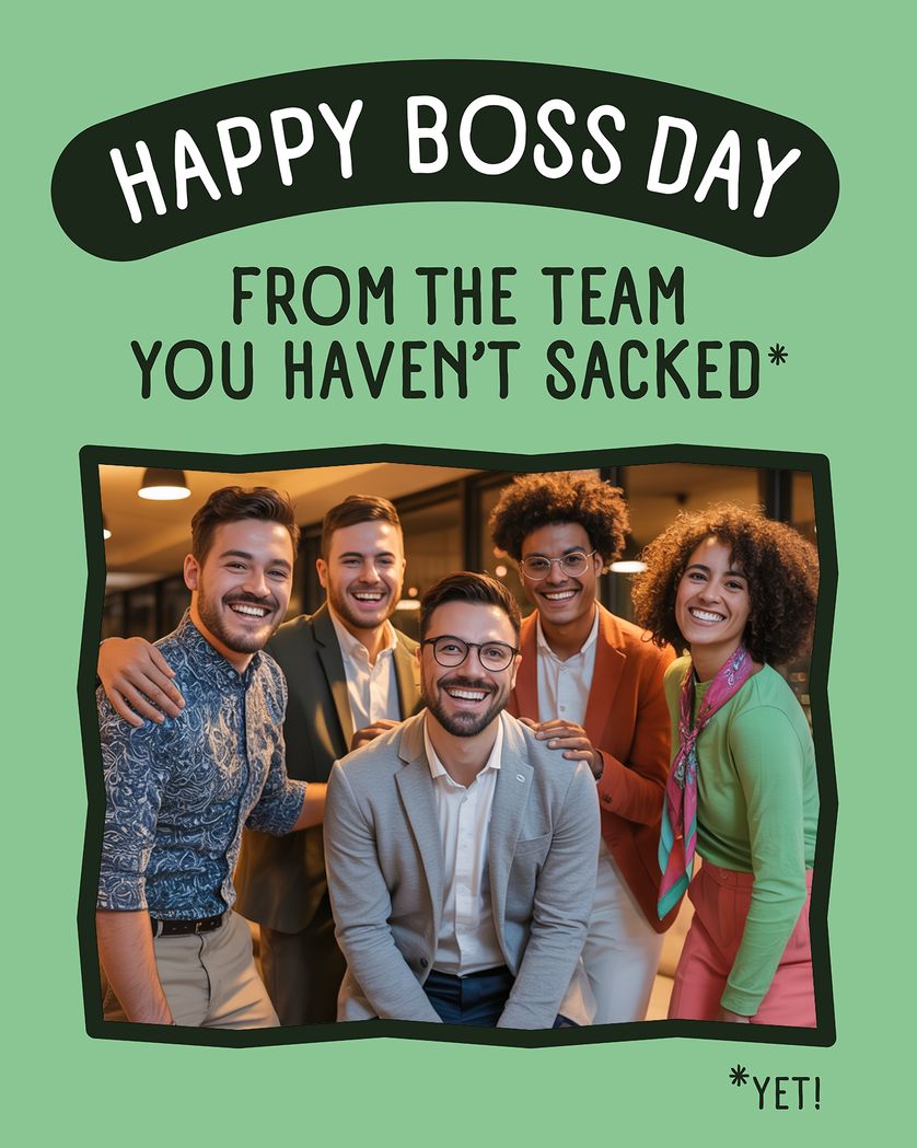 Card design "Don't sack us - group boss day ecard"