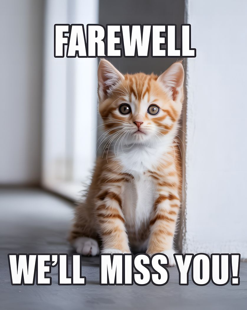 Card design "Sad kitten - group leaving ecard"
