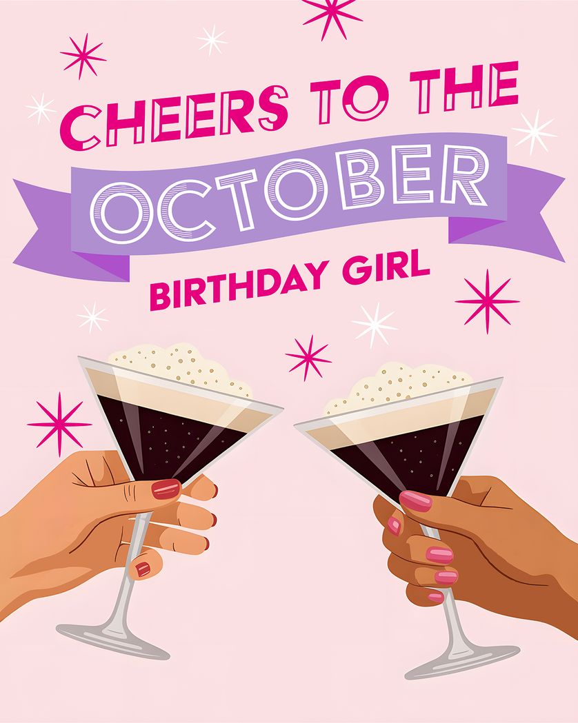 Card design "October drinks- group birthday ecard"