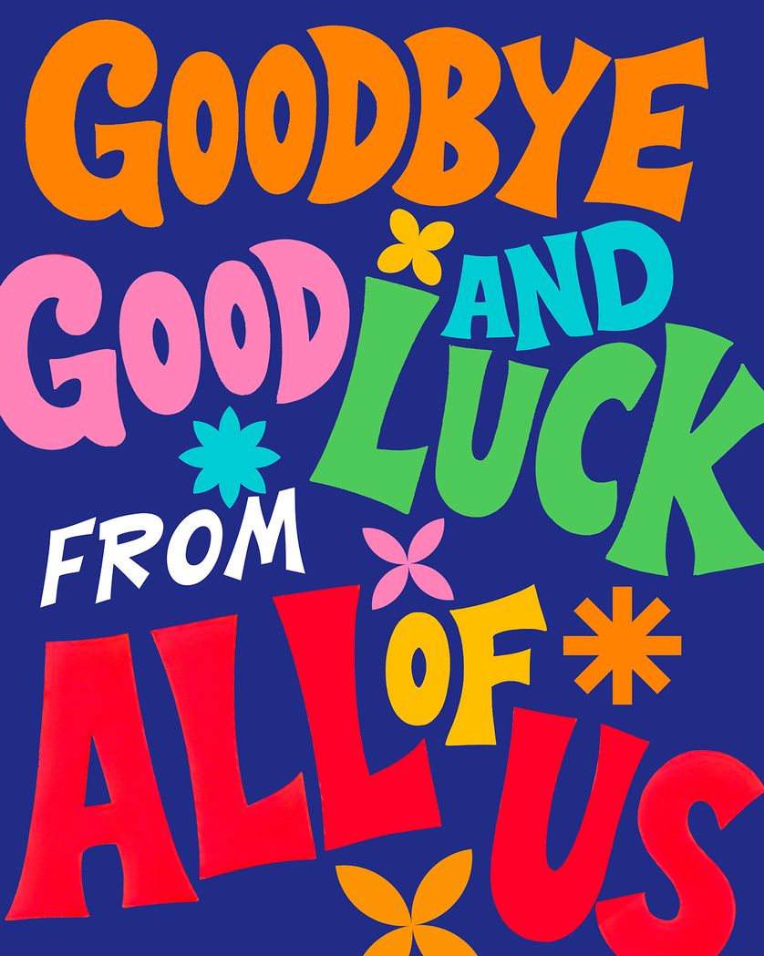 Card design "Groovy - group leaving ecard"