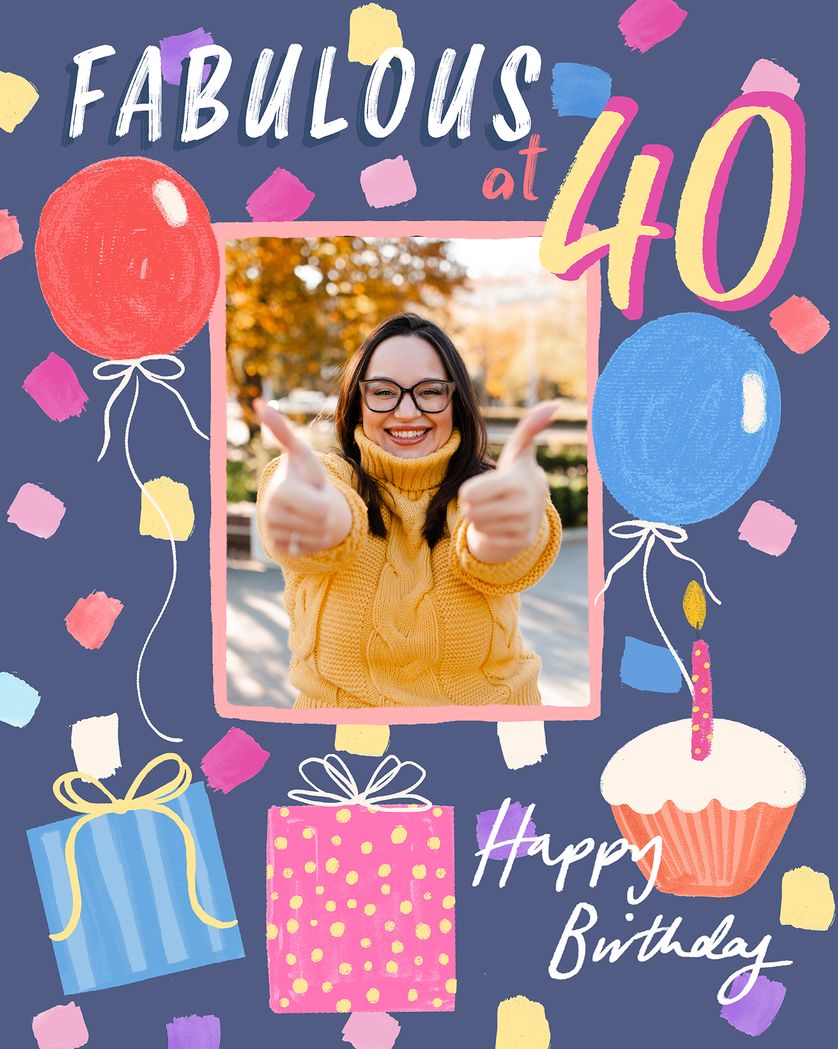 Card design "Balloons and confetti - group birthday ecard"