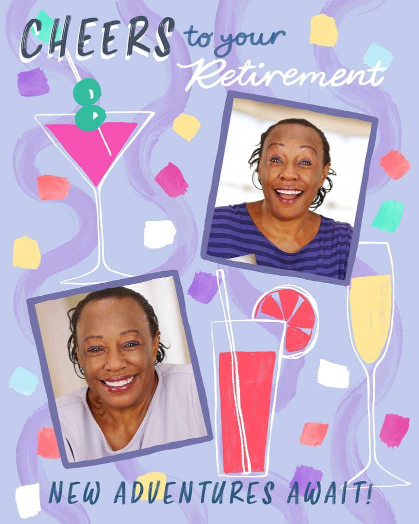 Card design "Long drinks - group retirement ecard"