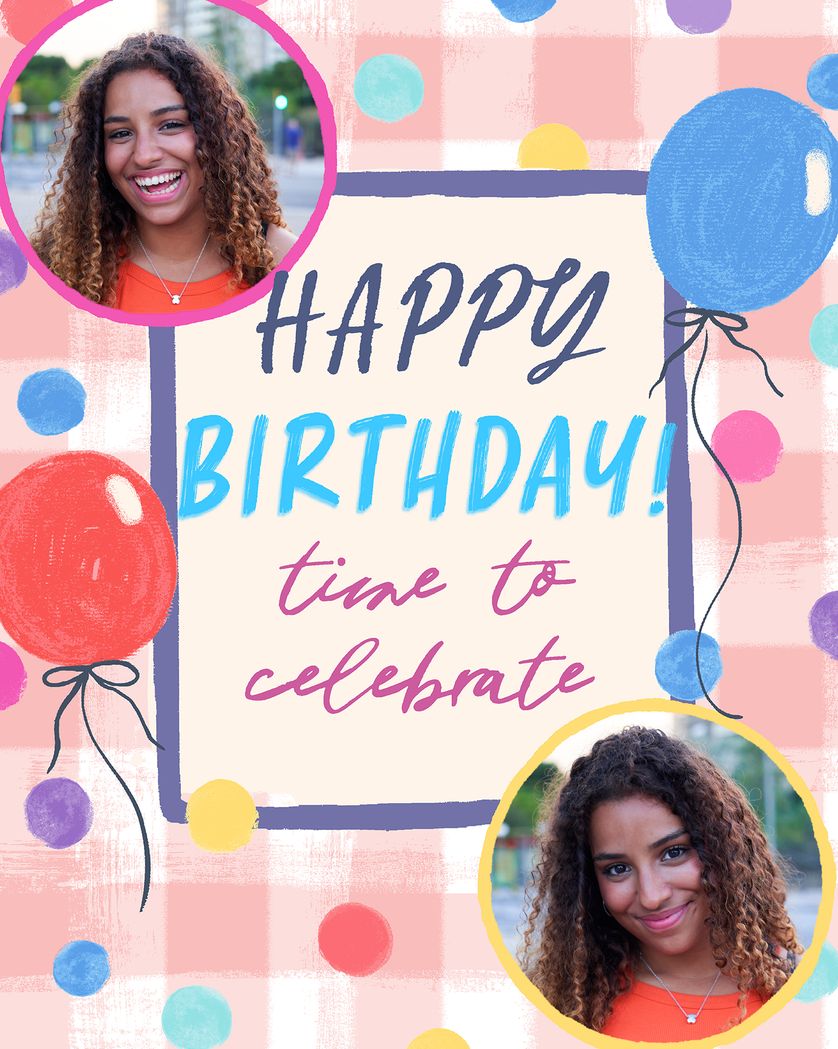 Card design "Gingham balloons - group birthday ecard"