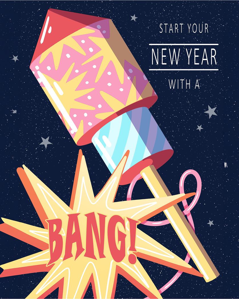 Card design "Fireworks - group New Year ecard"