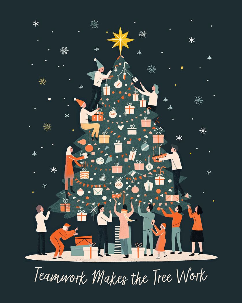 Card design "Team tree - group festive ecard"