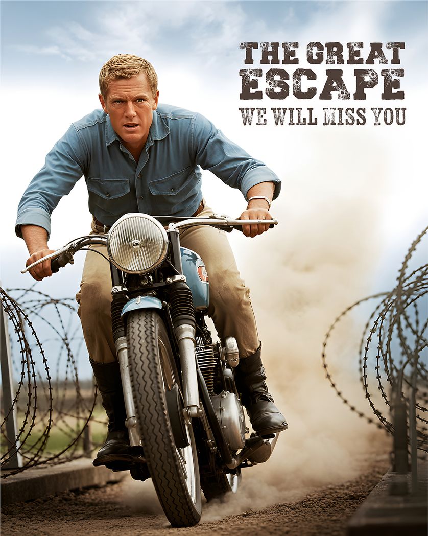 Card design "The Big escape - group Birthday ecard"