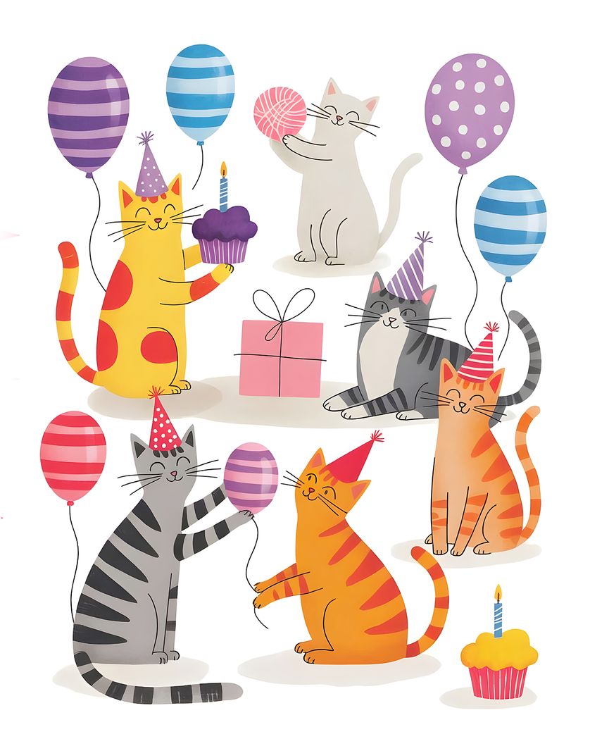 Card design "Pawty time - group birthday ecard"