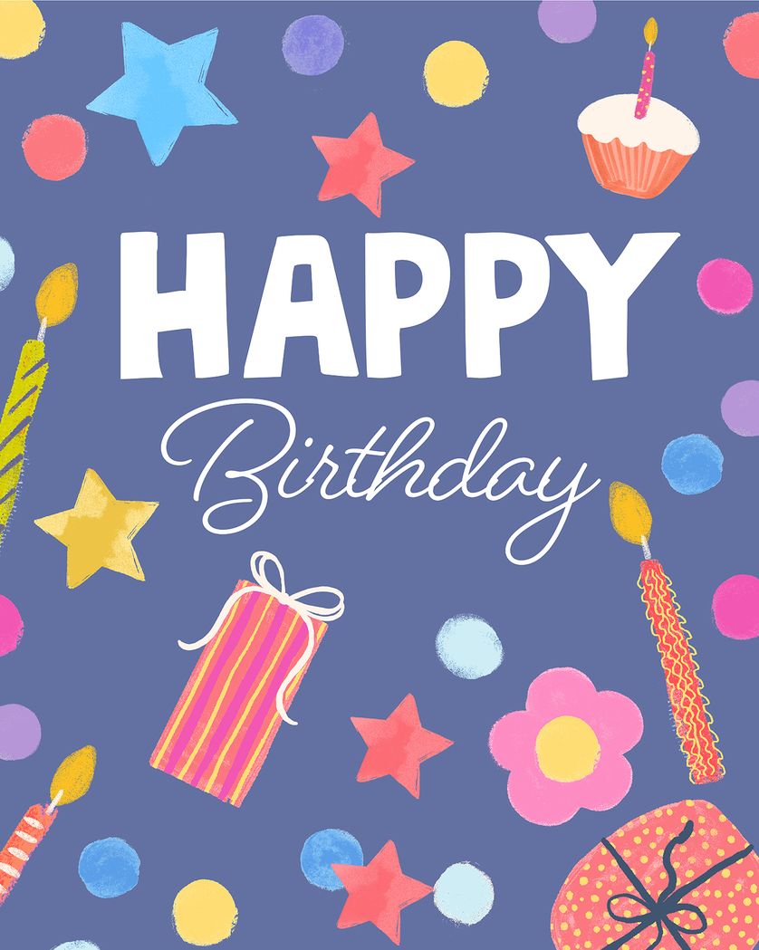 Card design "Purple party - group birthday ecard"