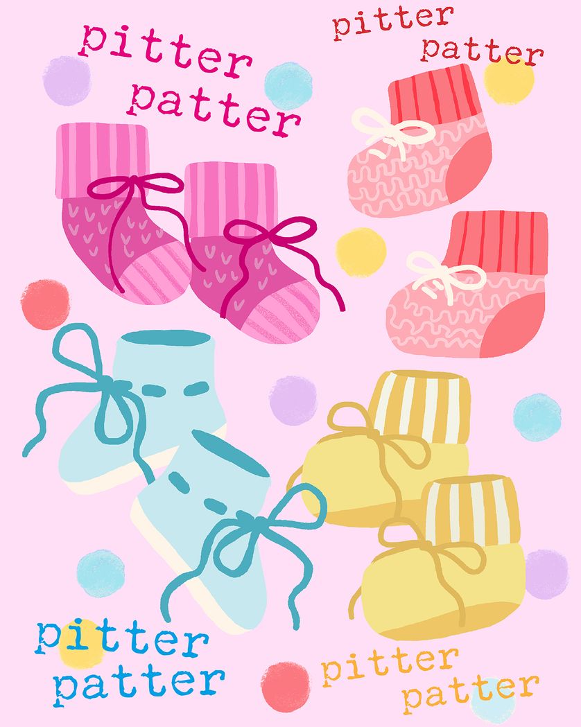 Card design "Cutie booties - group baby ecard"