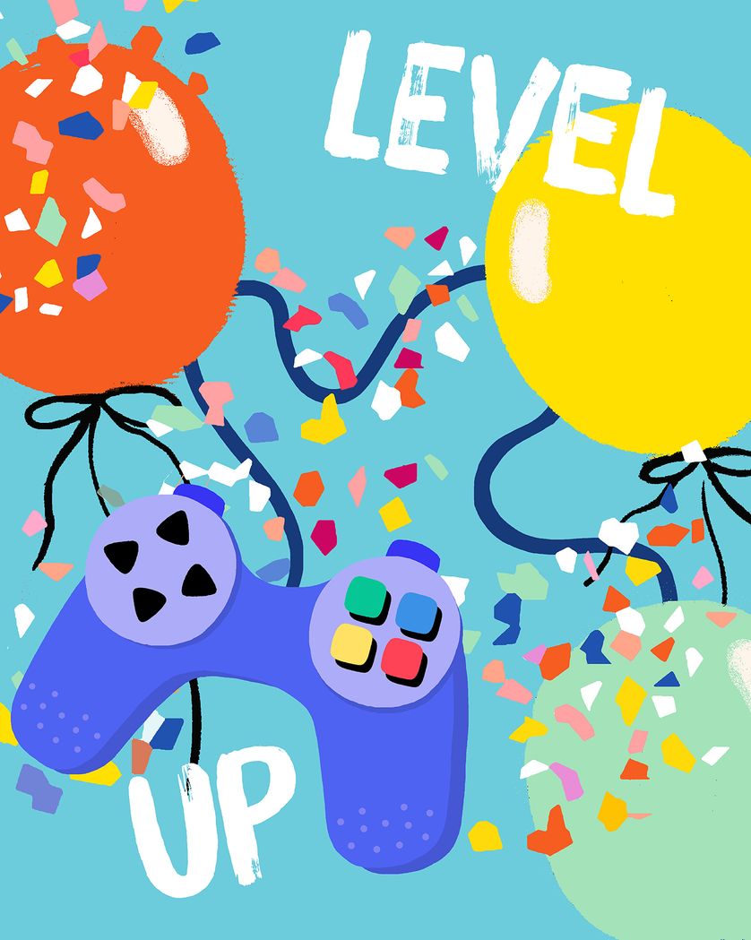 Card design "Next level - group birthday ecard"