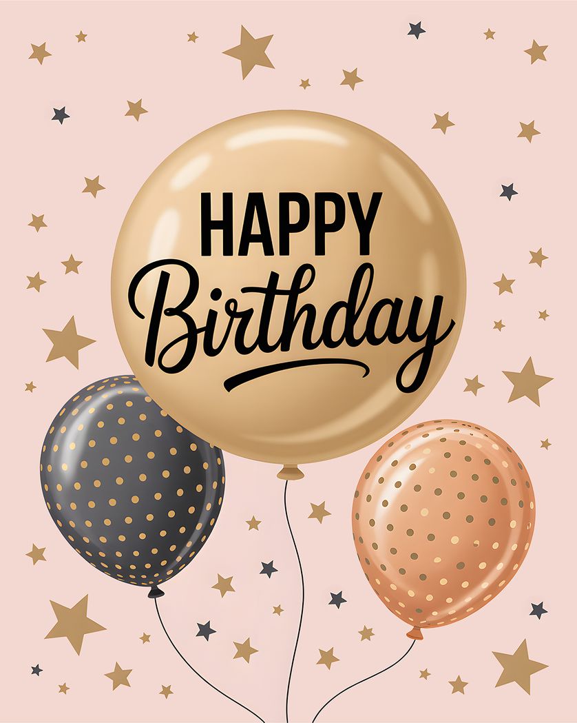 Card design "Gold balloons - group birthday ecard"