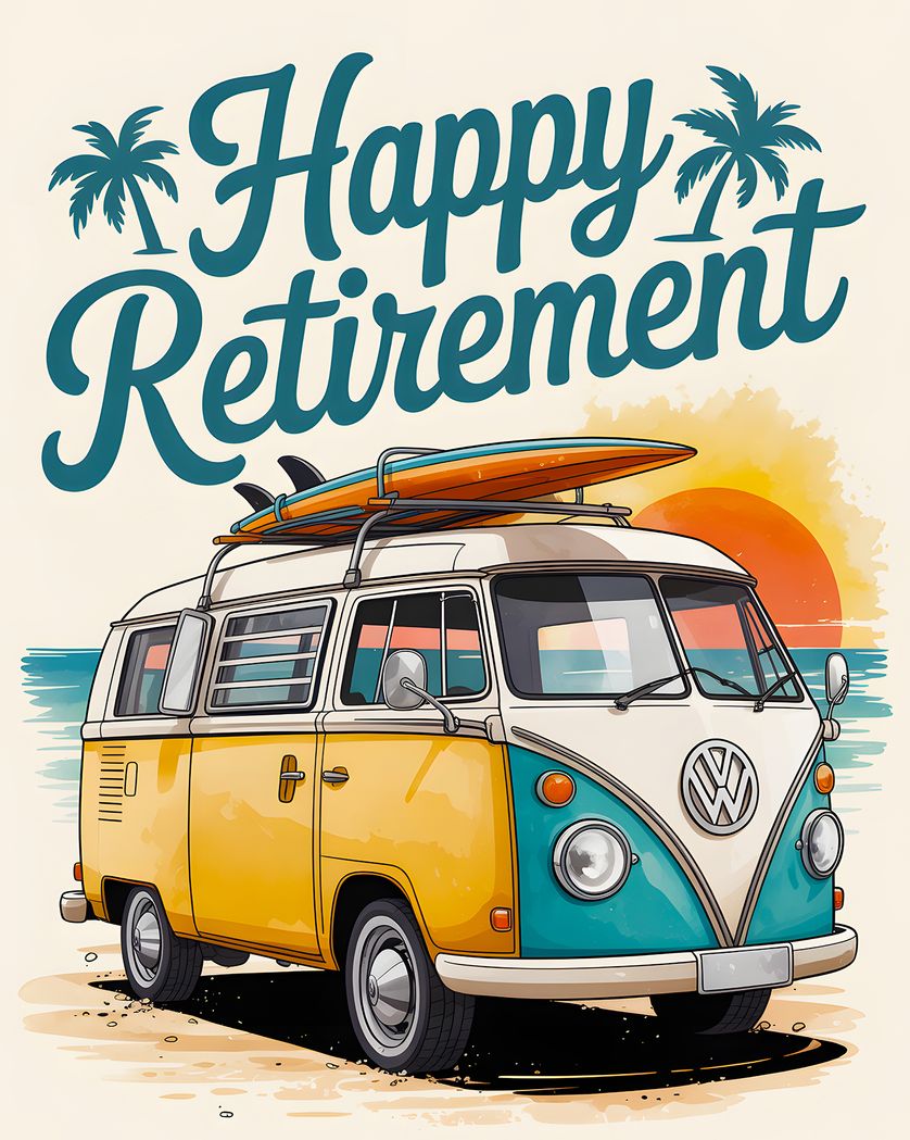 Card design "VW Camper - group retirement ecard"