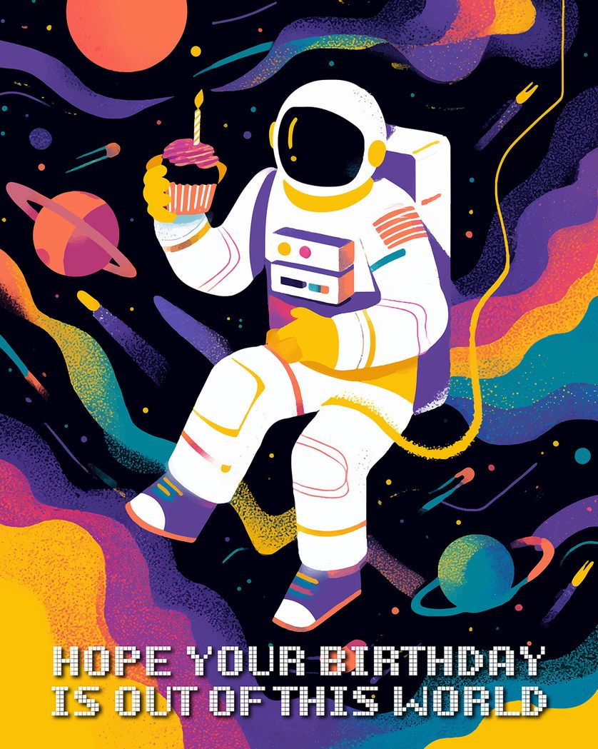 Card design "Trippy astro - group birthday ecard"