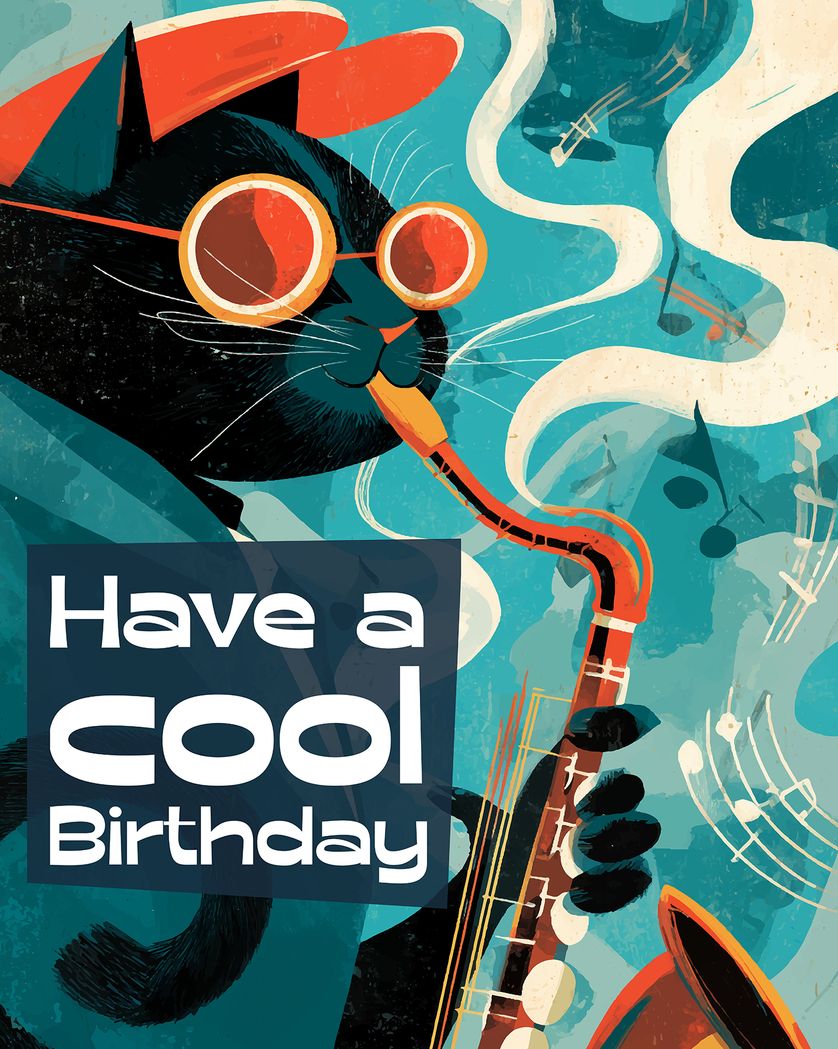 Card design "Jazz cat - group birthday ecard"