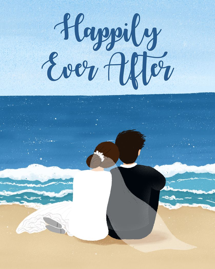 Card design "Beach wedding - group congratulations ecard"