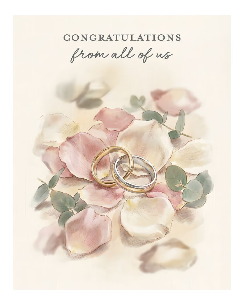 Card design "Golden rings - group wedding ecard"