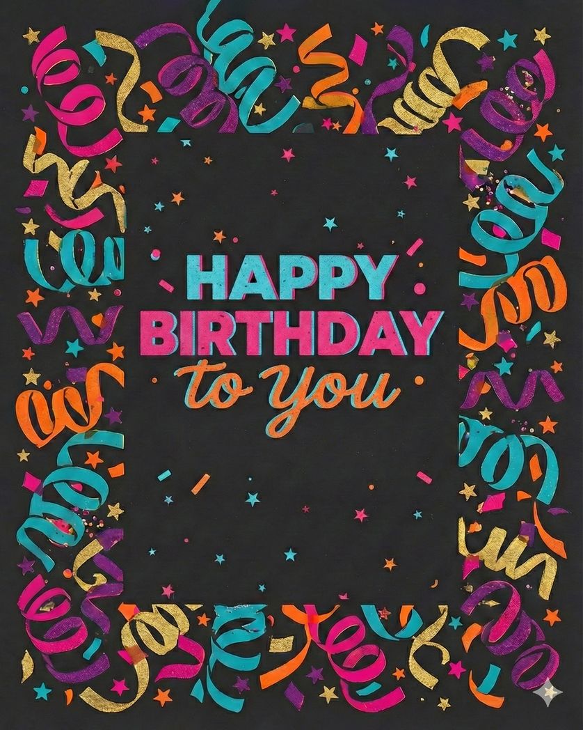 Card design "Riso Streamers - group birthday ecard"