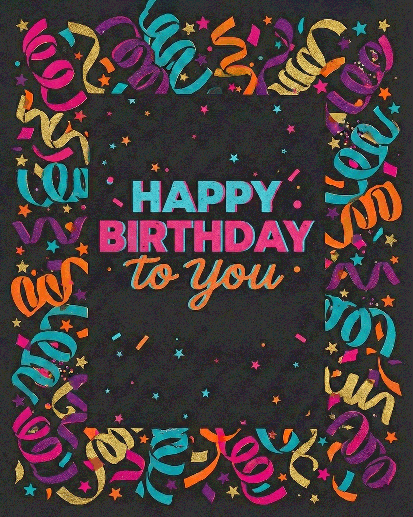 Card design "Riso Streamers - group birthday ecard"