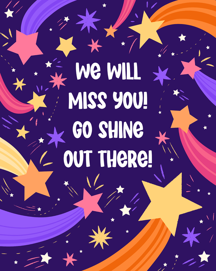 Card design "Shooting stars  - group leaving ecard"