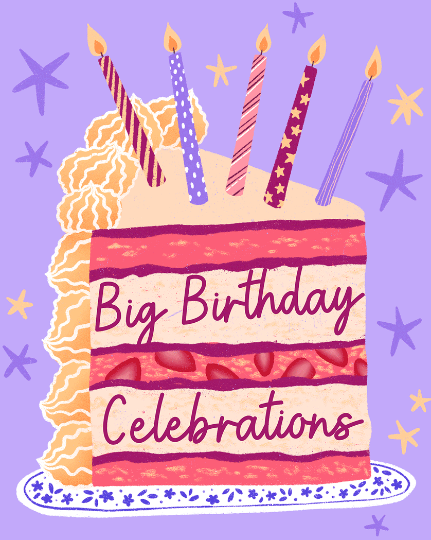 Card design "Big Cake - group Birthday ecard"