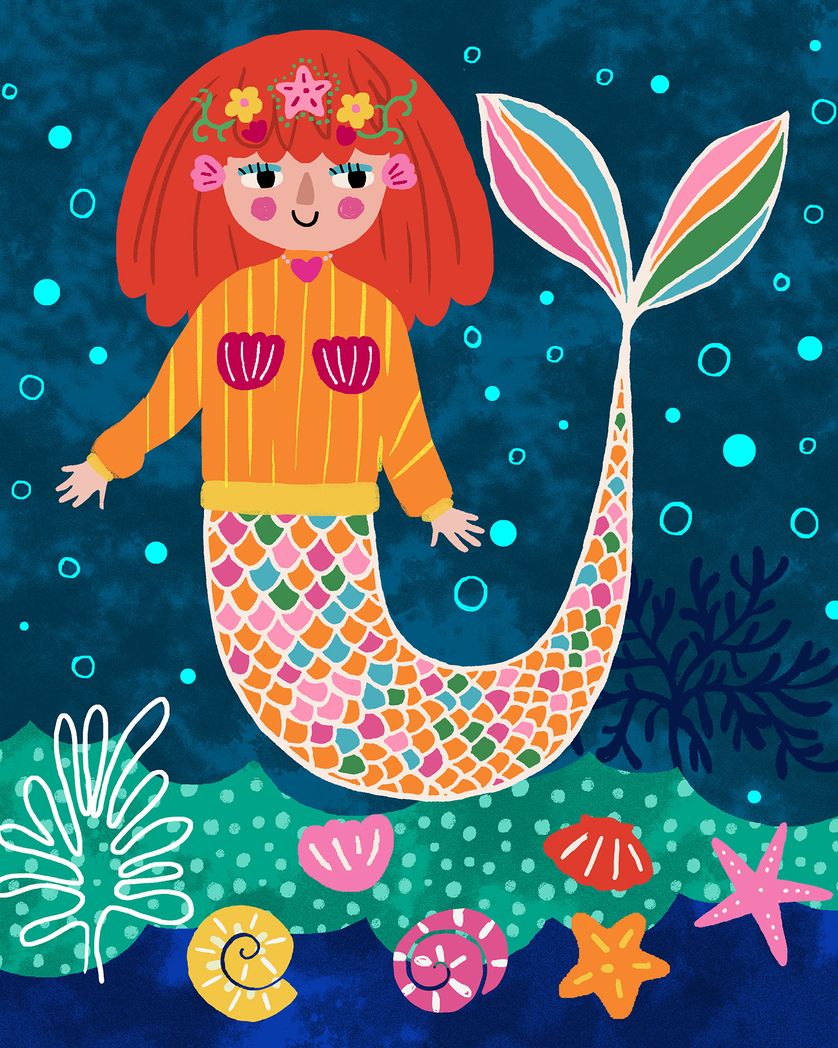 Card design "Pretty Mermaid - group Birthday ecard"