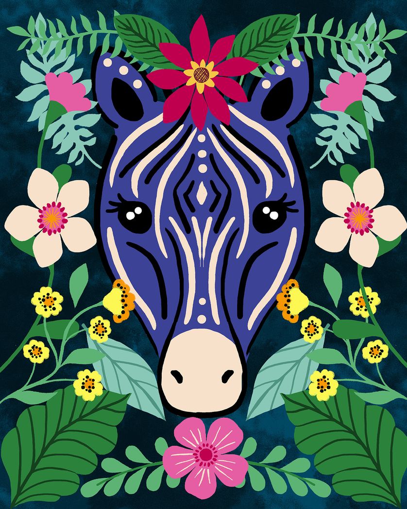 Card design "Tropical Zebra - group birthday ecard"