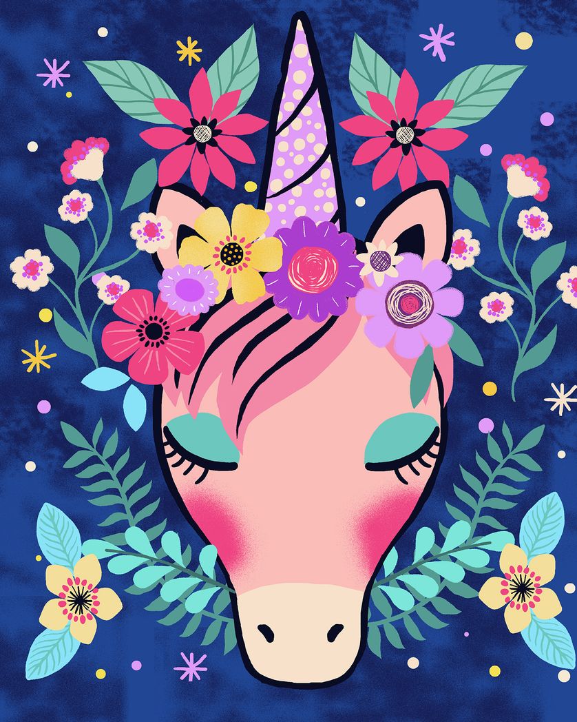 Card design "Tropical Unicorn - group birthday ecard"
