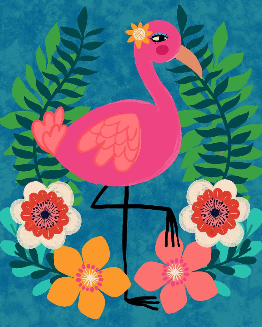 Card design "Tropical Flamingo - group birthday ecard"