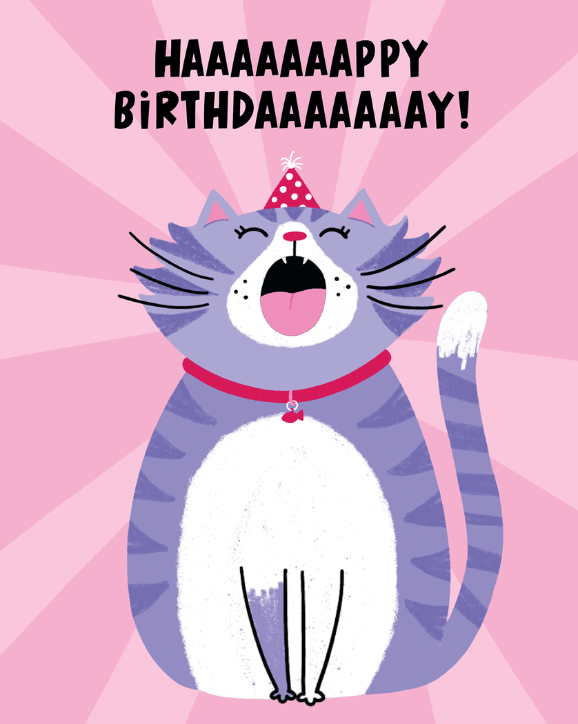 Card design "Shouty cat - group birthday ecard"