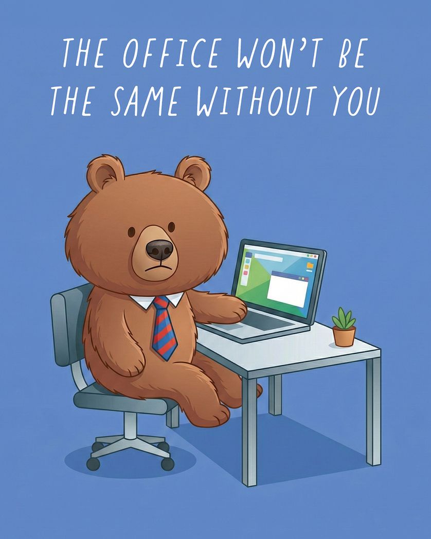 Card design "We're beary sad - group leaving ecard"
