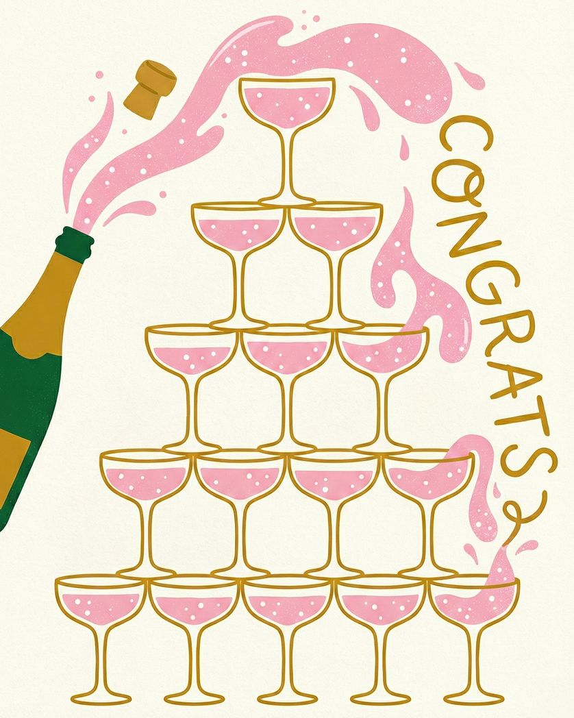 Card design "champagne fountain - group wedding ecard"