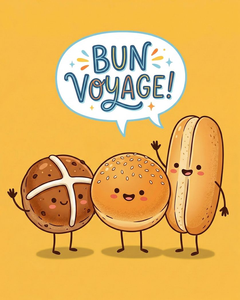 Card design "Bun time - group leaving ecard"