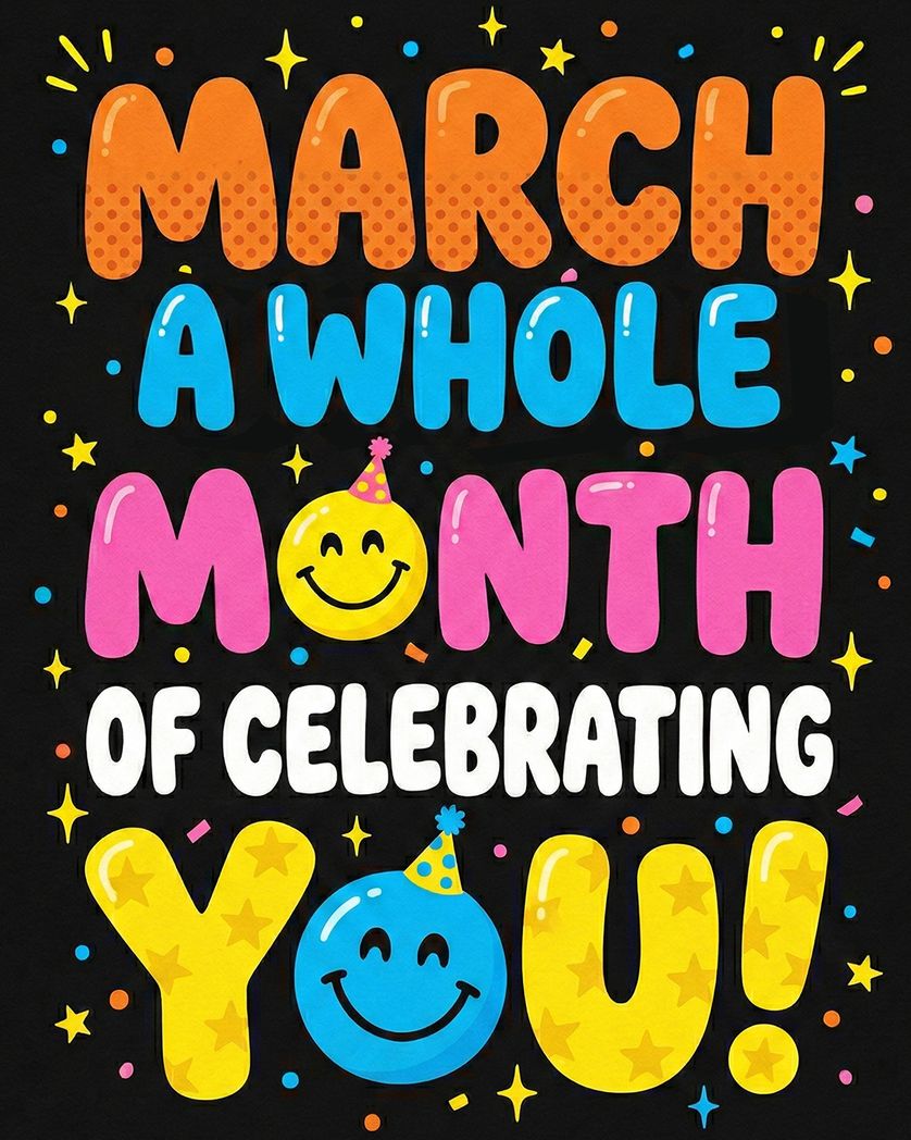 Card design "March baby - group birthday ecard"