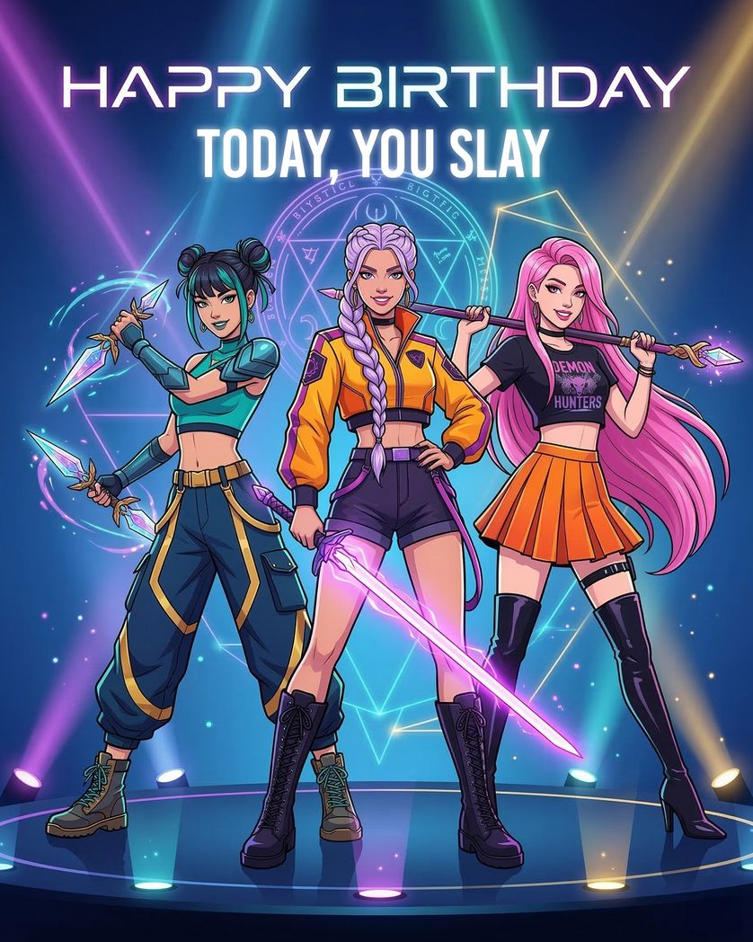 Card design "Demon hunters - group birthday ecard"