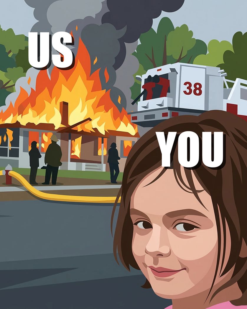 Card design "Disaster Girl - group leaving ecard"