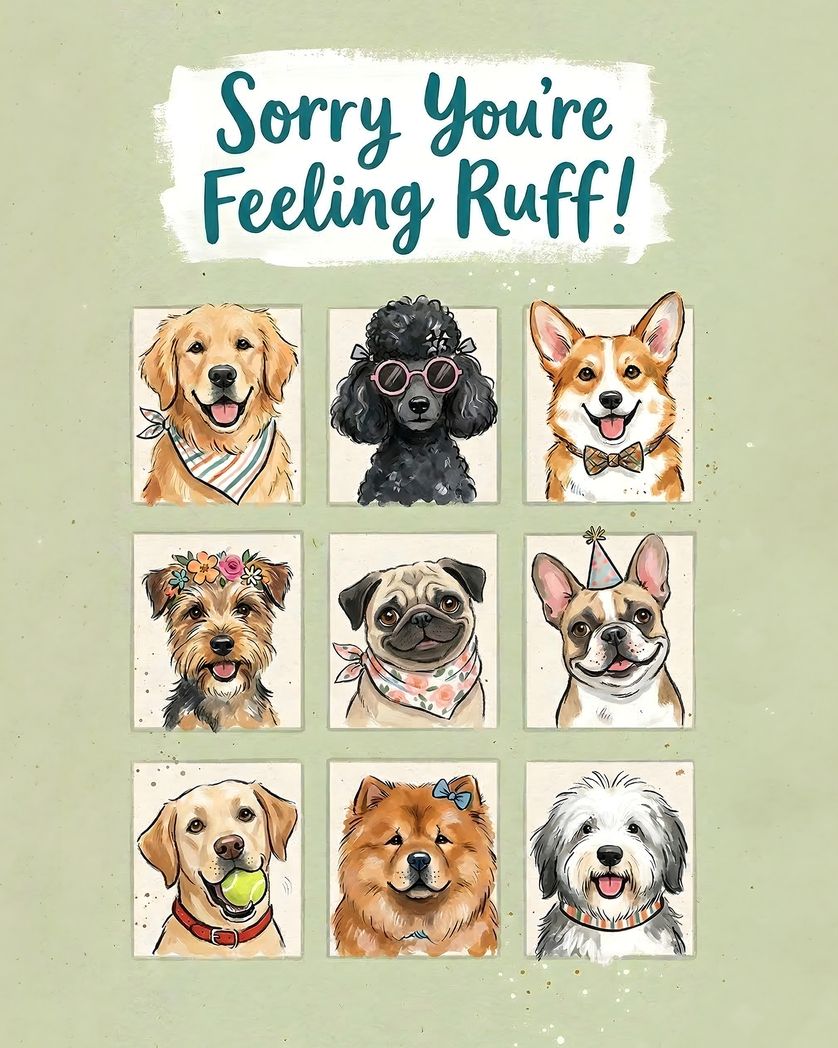 Card design "Dog ruff - group get well ecard"