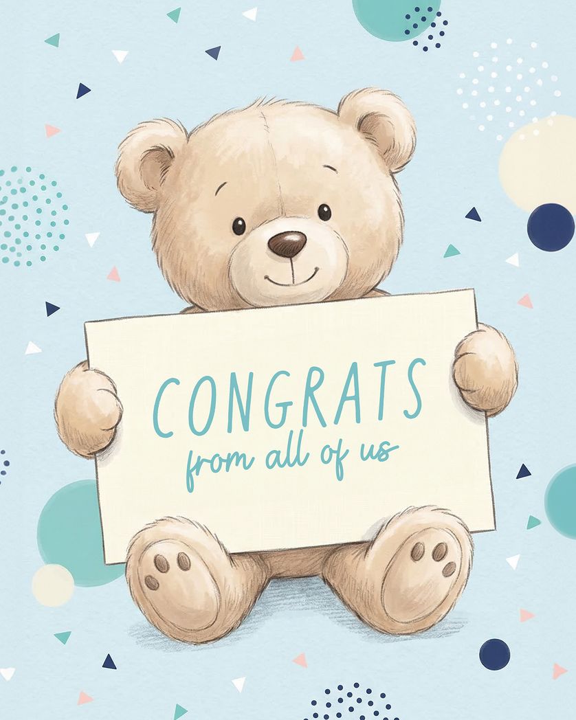 Card design "Blue bear- group baby ecard"
