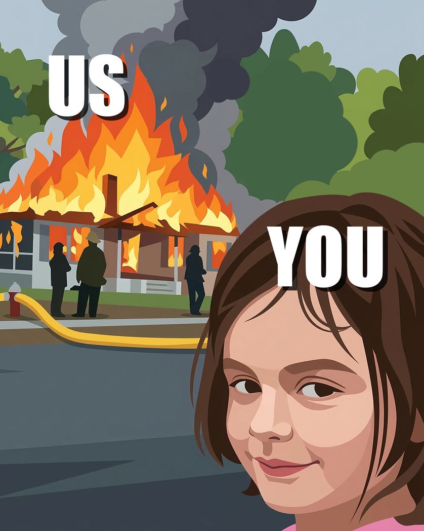 Card design "Disaster Girl - group leaving ecard"