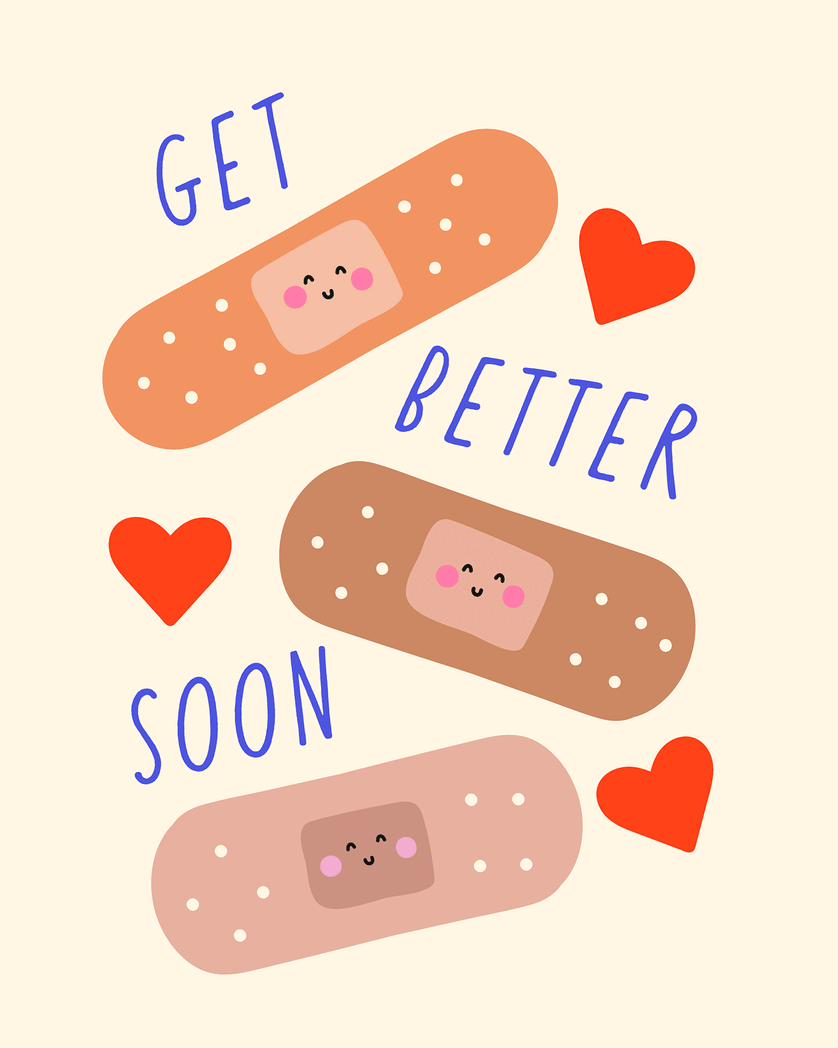 Card design "Bouncing bandaids - group get well ecard"