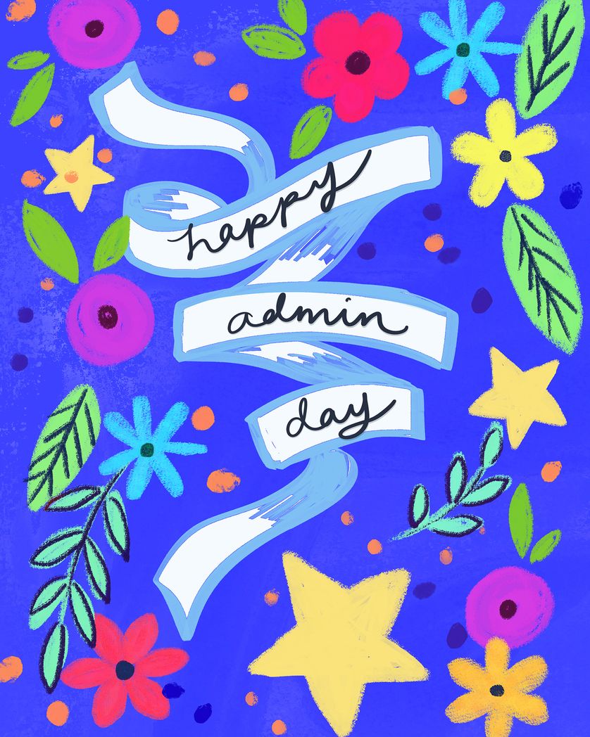 Card design "Ribbon and blooms - group admin day ecard"