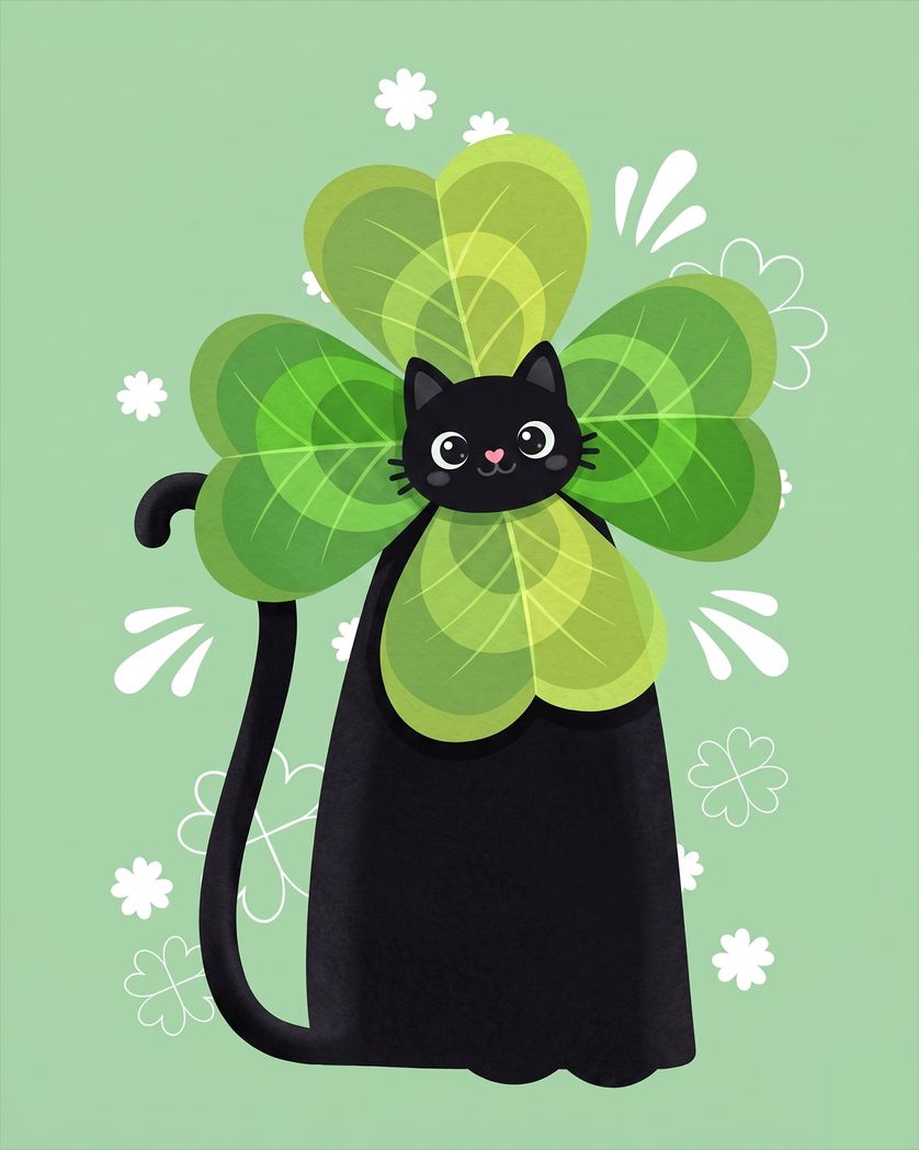 Card design "Lucky Black Cat - group good luck ecard"