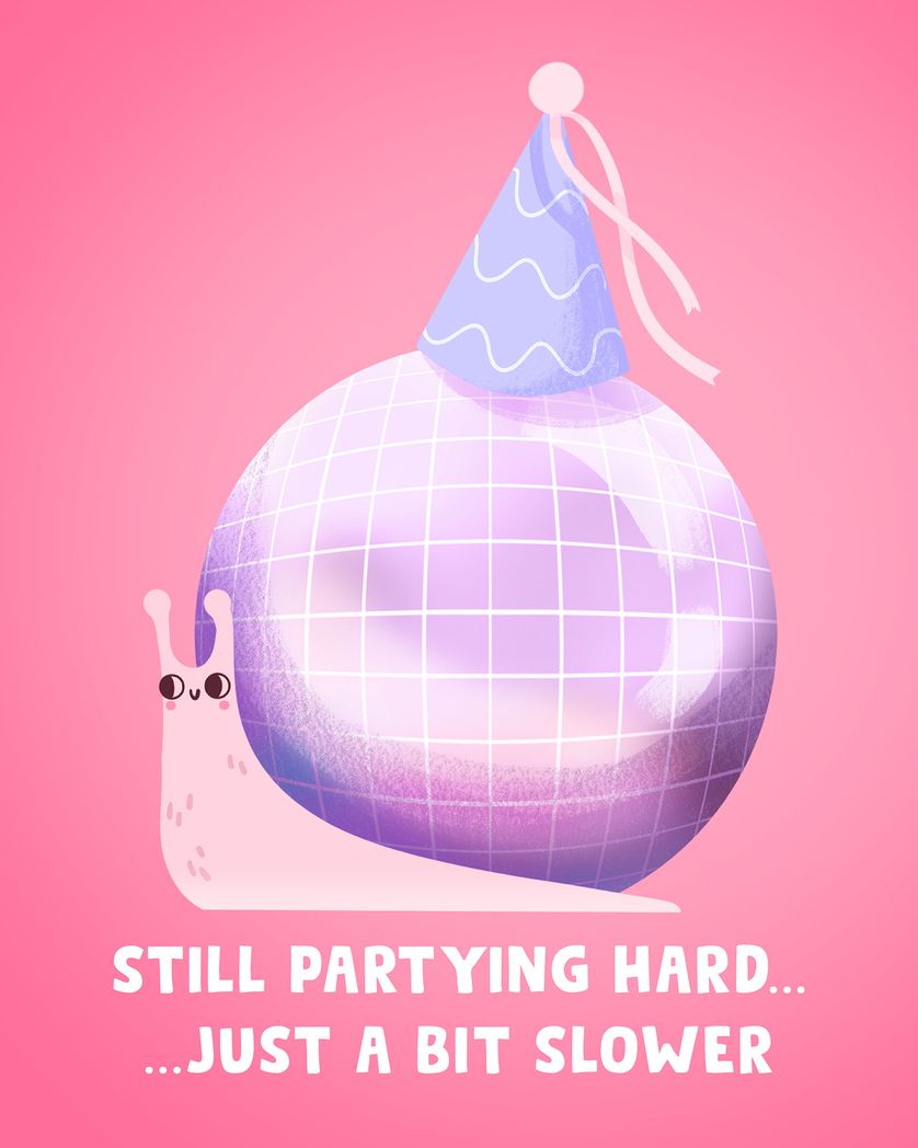 Card design "Snail rave - group birthday ecard"