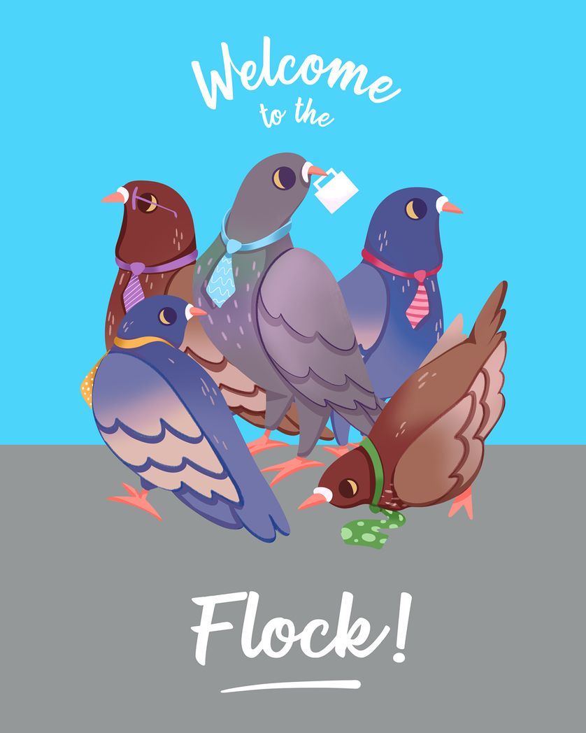 Card design "Pigeon street - group welcome ecard"